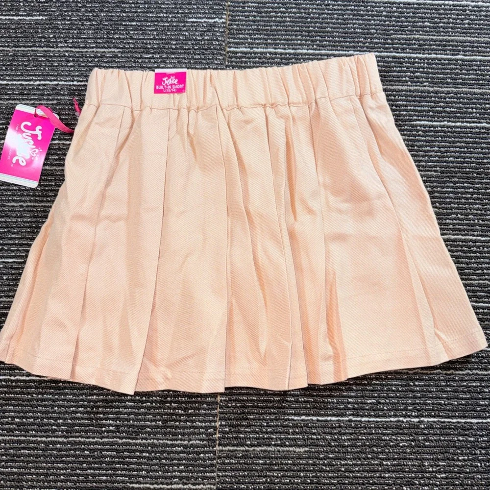 Justice Asymmetrical Pleated Skort Kids Size L 12/14 New Mocha Peach Gold Button